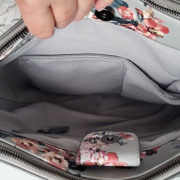 Céline Dion Floral Satchel Bag • Grey Leather • Crossbody/Top Handle - Picture 6 of 11